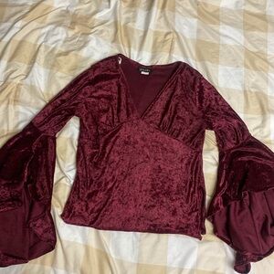 Sexy Wine Red V neck with Trumpet Sleeves